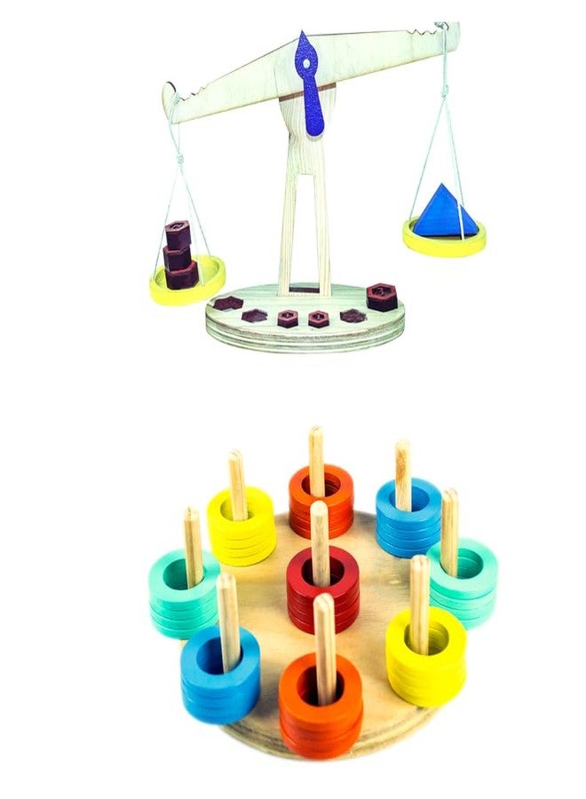 Techny Birds Technybirds Wooden Balance Toy and Wooden Ring Sorter Combo | Educational Toys for Kids | Montessori Learning | Balance and Shape and Color Recognition | Fine Motor Skills Development - Image 1